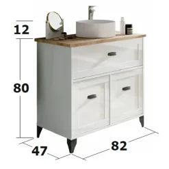 Mobile bagno a terra 82cm con lavabo e colonna shabby bianco rovere Ilias