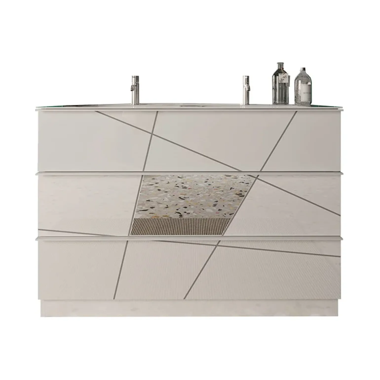 Mobile bagno a terra 120cm con doppio lavabo 3 cassetti bianco lucido specchi Olimpo