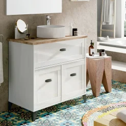 Mobile bagno a terra 82cm con lavabo 2 ante bianco rovere Ilias