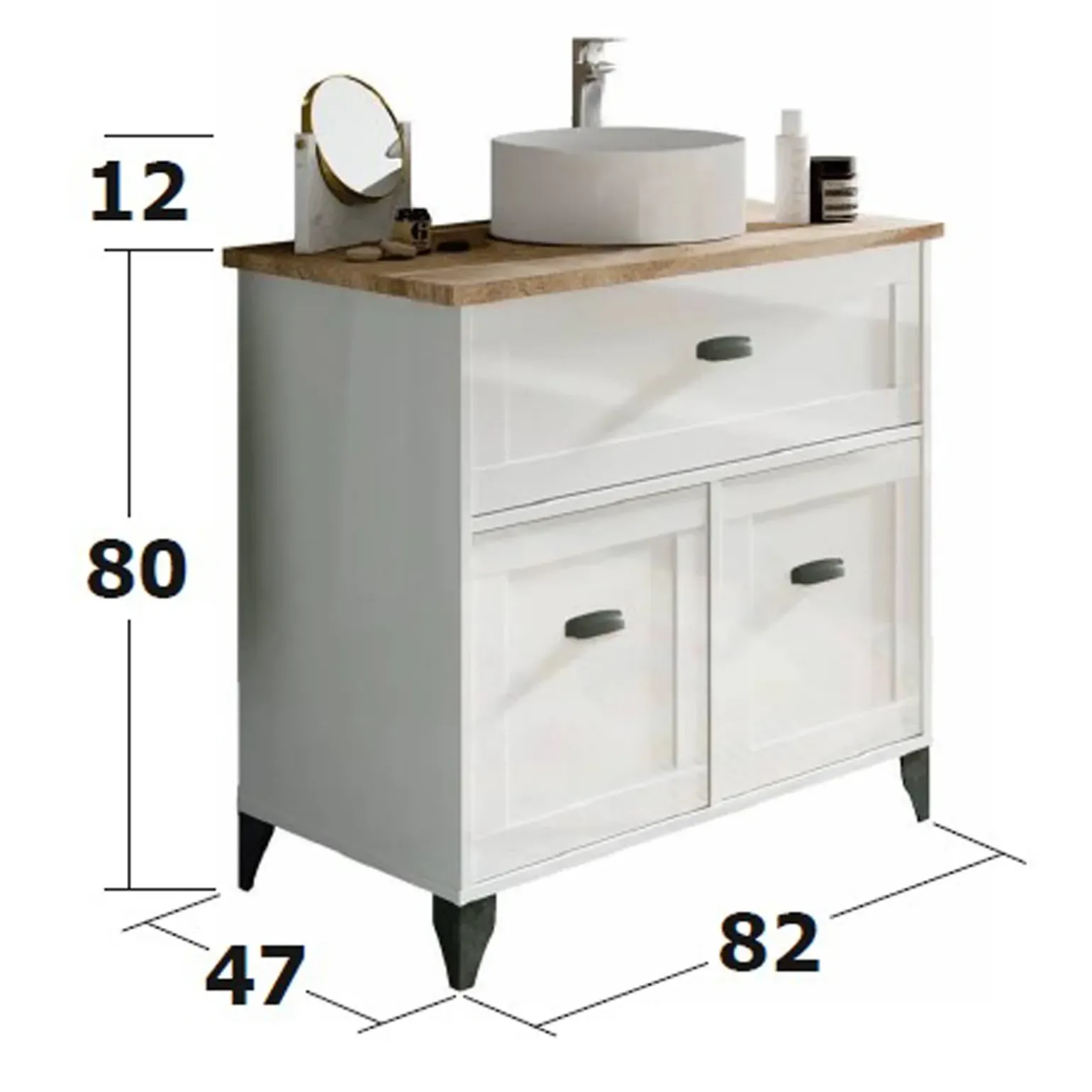 Mobile bagno a terra 82cm con lavabo 2 ante bianco rovere Ilias