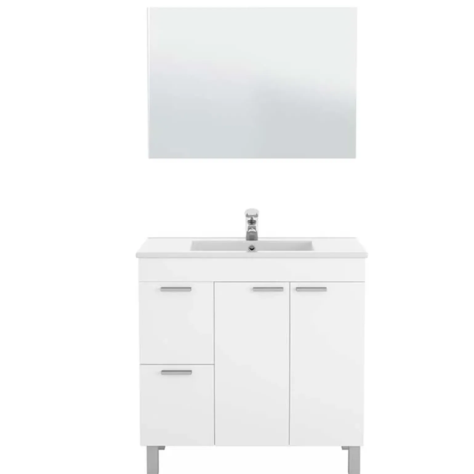 Mobile bagno a terra 80cm con lavabo e specchio bianco lucido David