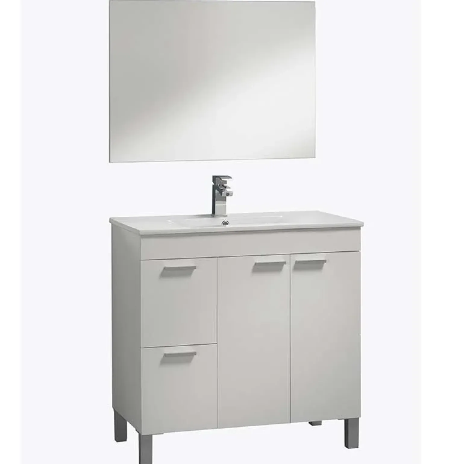 Mobile bagno a terra 80cm con lavabo e specchio bianco lucido David