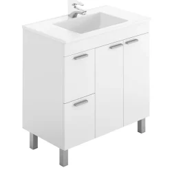 Mobile bagno a terra 80cm con lavabo e specchio bianco lucido David