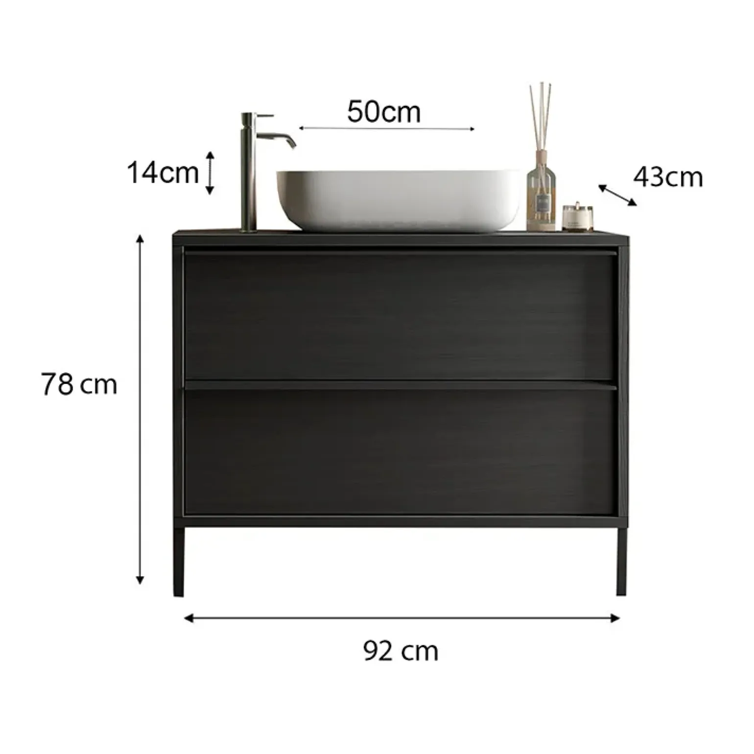 Mobile bagno a terra 92cm con lavabo e specchio nero frassinato Absolut
