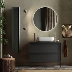 Mobile bagno a terra 92cm con lavabo e specchio nero frassinato Absolut