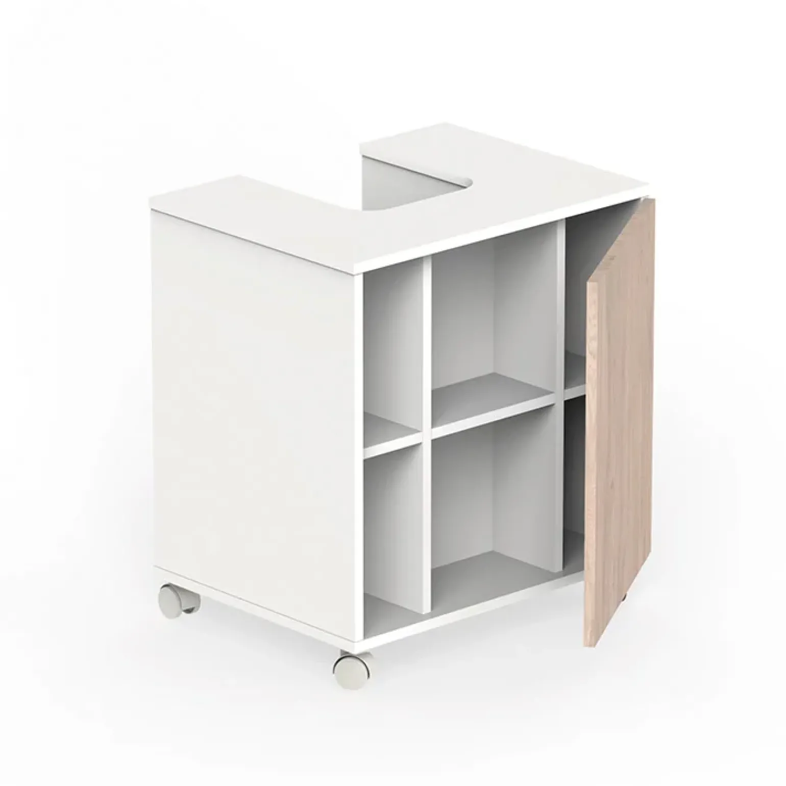 Mobile bagno a terra 64cm con ruote 1 anta rovere bianco Irma