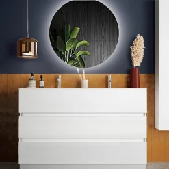 Mobile bagno a terra 120cm con doppio lavabo e specchio bianco lucido Moon