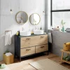 Mobile bagno a terra 120cm con doppio lavabo 1 anta 2 cassetti rovere antracite Crown
