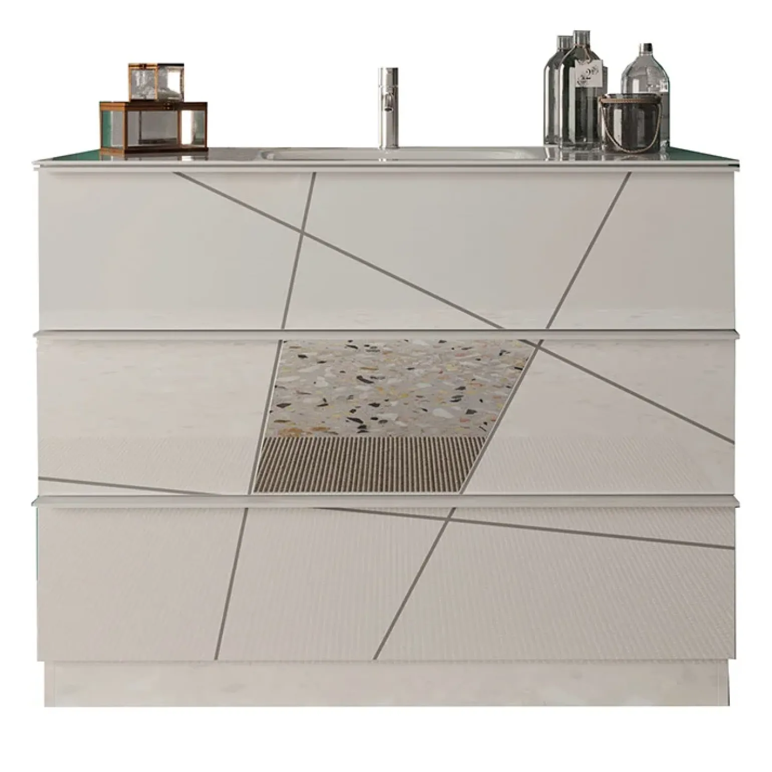 Mobile bagno a terra 80cm con lavabo 3 cassetti bianco lucido specchi Olimpo