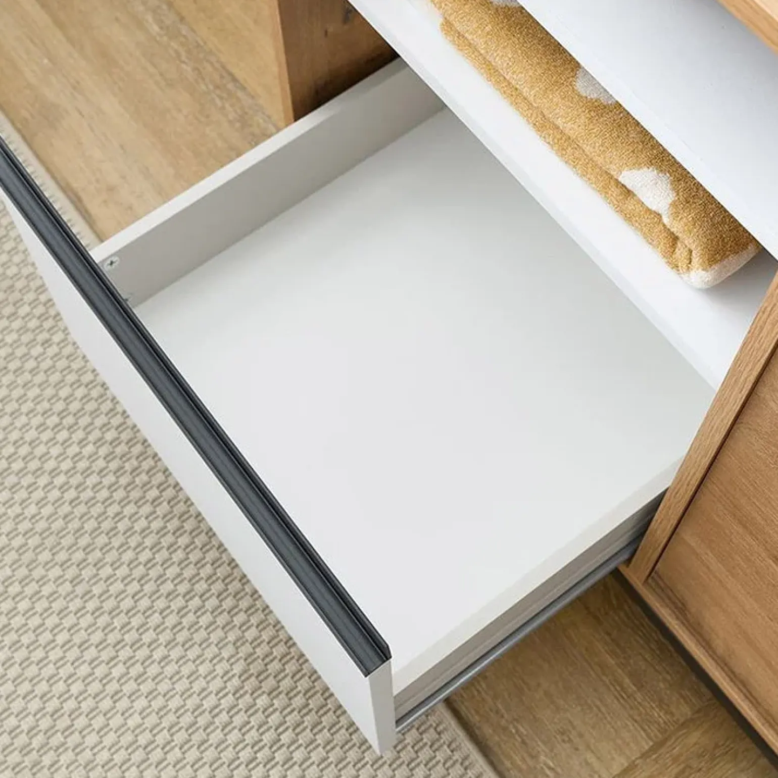 Mobile bagno a terra 100cm con lavabo e colonna 3 ante 1 cassetto rovere bianco Jasmund