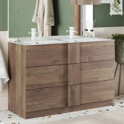 Mobile bagno a terra 120cm con doppio lavabo 3 cassetti rovere Alvarez