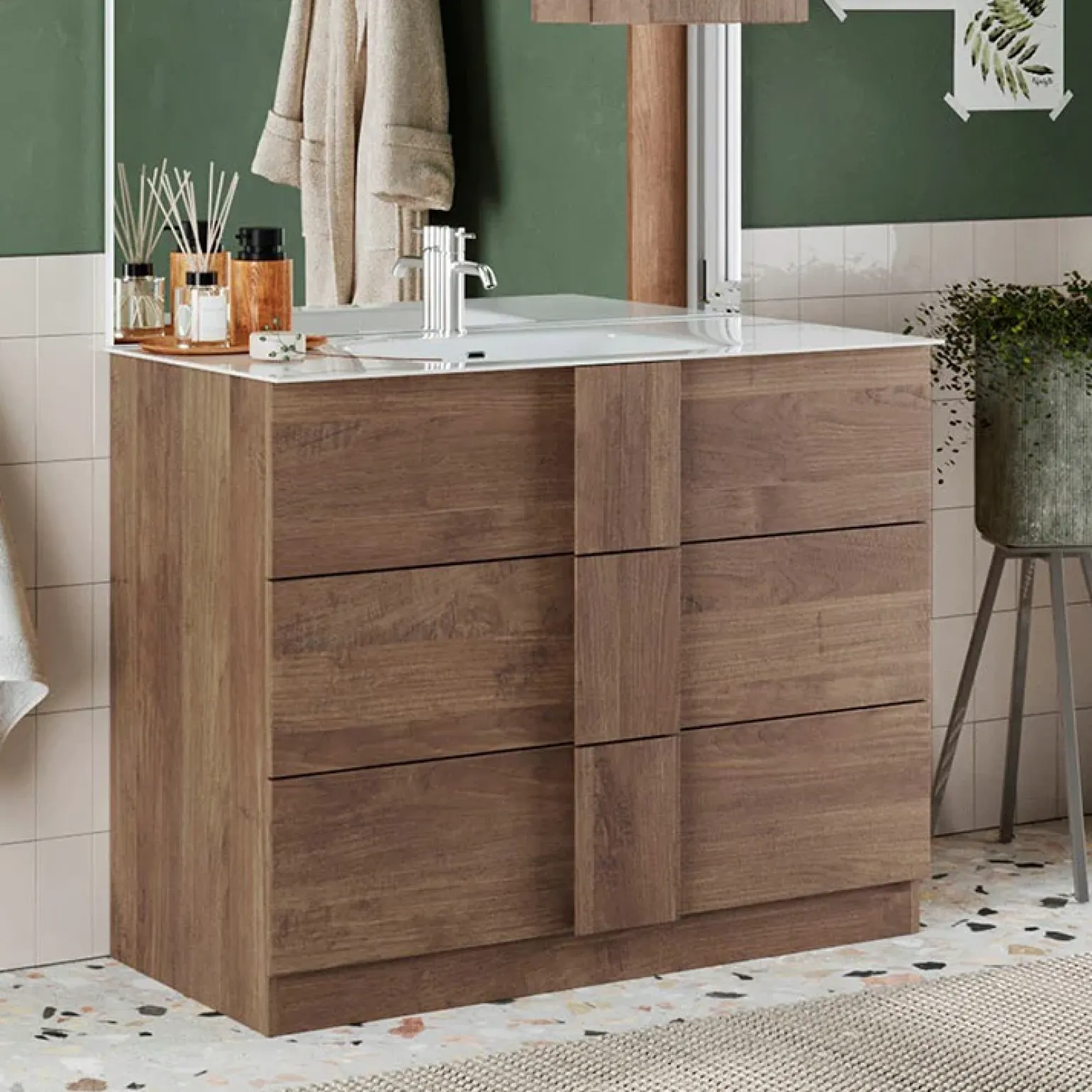 Mobile bagno a terra 100cm con lavabo 3 cassetti rovere Alvarez