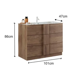 Mobile bagno a terra 100cm con lavabo 3 cassetti rovere Alvarez