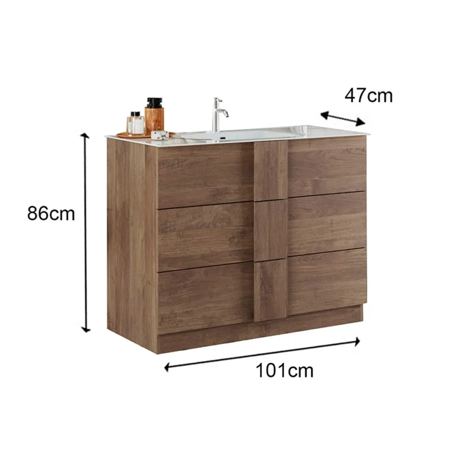 Mobile bagno a terra 100cm con lavabo 3 cassetti rovere Alvarez