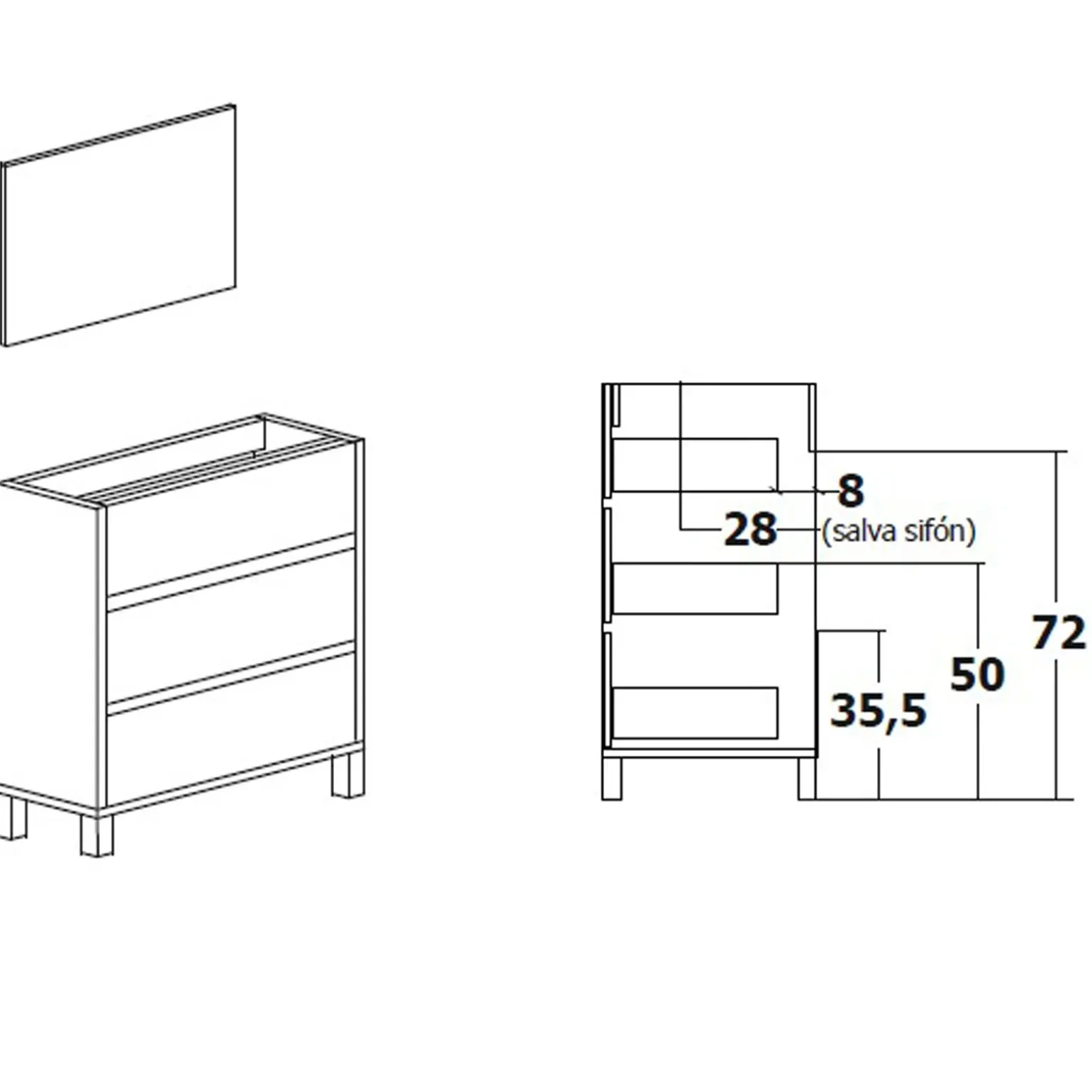 Mobile bagno a terra 82cm con lavabo e specchio 3 cassetti blu chiaro Shutter