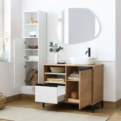 Mobile bagno a terra 100cm con lavabo e colonna 3 ante 1 cassetto bianco rovere Jasmund