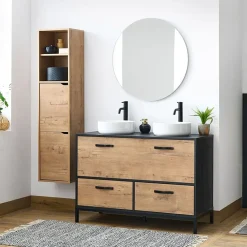 Mobile bagno a terra 120cm con doppio lavabo e colonna rovere antracite Crown