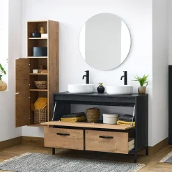 Mobile bagno a terra 120cm con doppio lavabo e colonna rovere antracite Crown