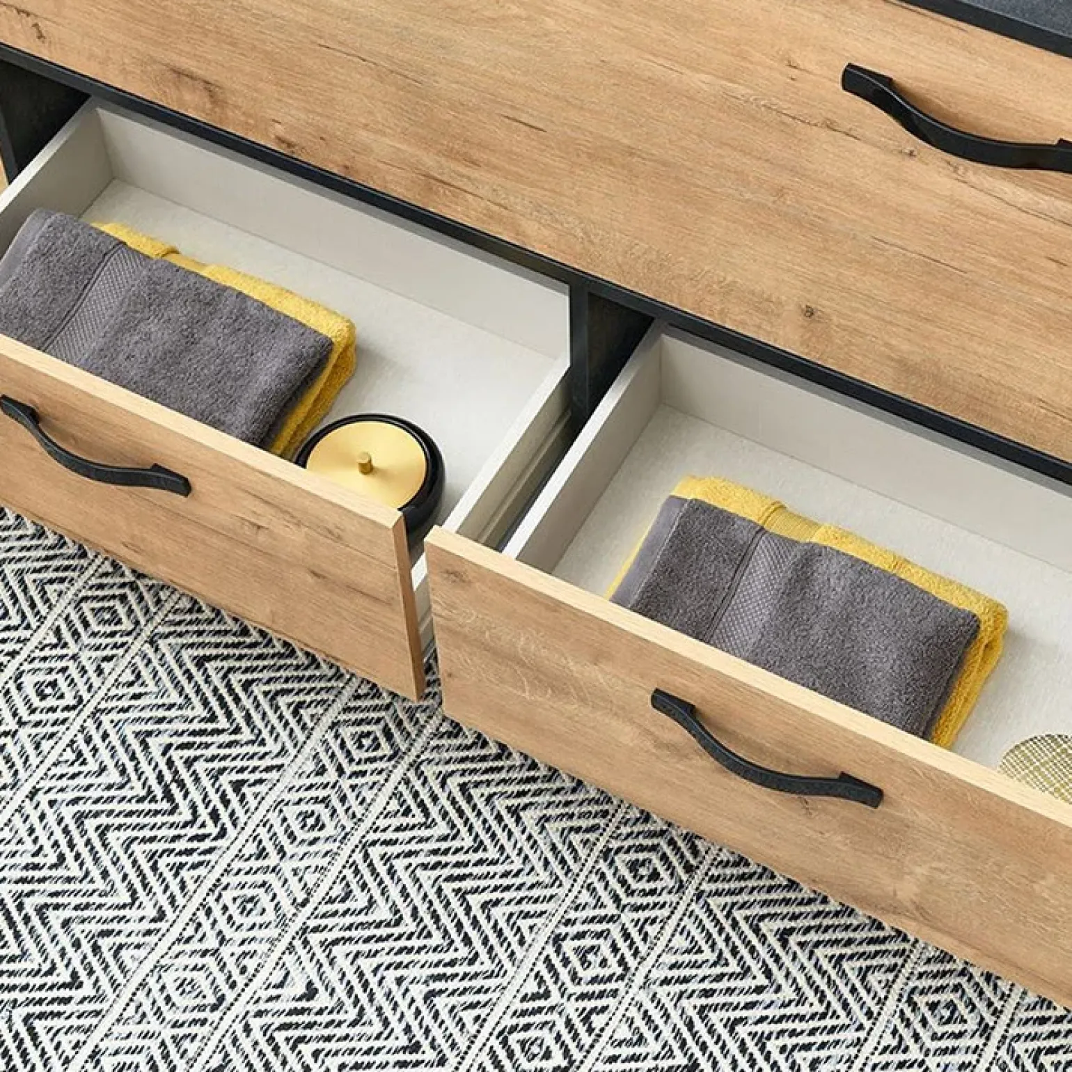 Mobile bagno a terra 120cm con doppio lavabo e colonna rovere antracite Crown