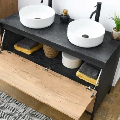 Mobile bagno a terra 120cm con doppio lavabo e colonna rovere antracite Crown