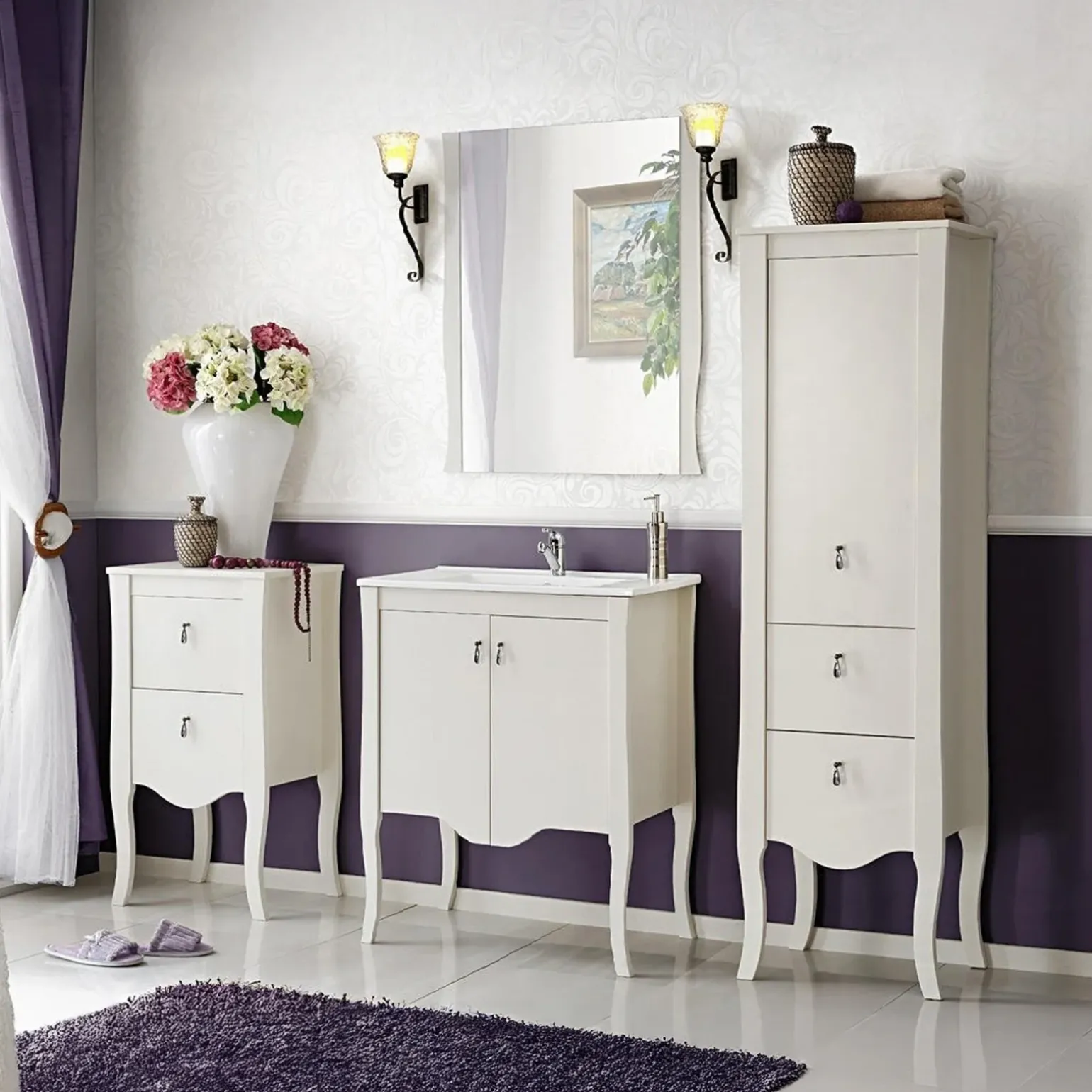 Mobile bagno classico 60cm con lavabo 2 ante bianco Brigit