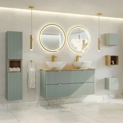 Mobile bagno sospeso cannettato 120cm verde salvia rovere Greeny