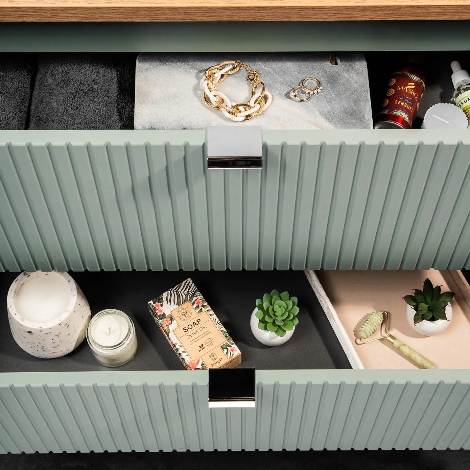 Mobile bagno sospeso cannettato 120cm verde salvia rovere Greeny