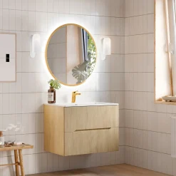 Mobile bagno sospeso cannettato 80cm con lavabo rovere Pretty
