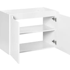 Mobile bagno sospeso cannettato 100cm con lavabo e colonna bianco rovere Cleany