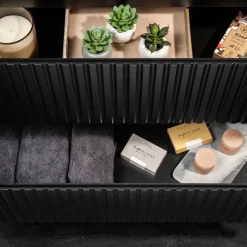 Mobile bagno sospeso cannettato 80cm con lavabo e colonna nero rovere Cleany