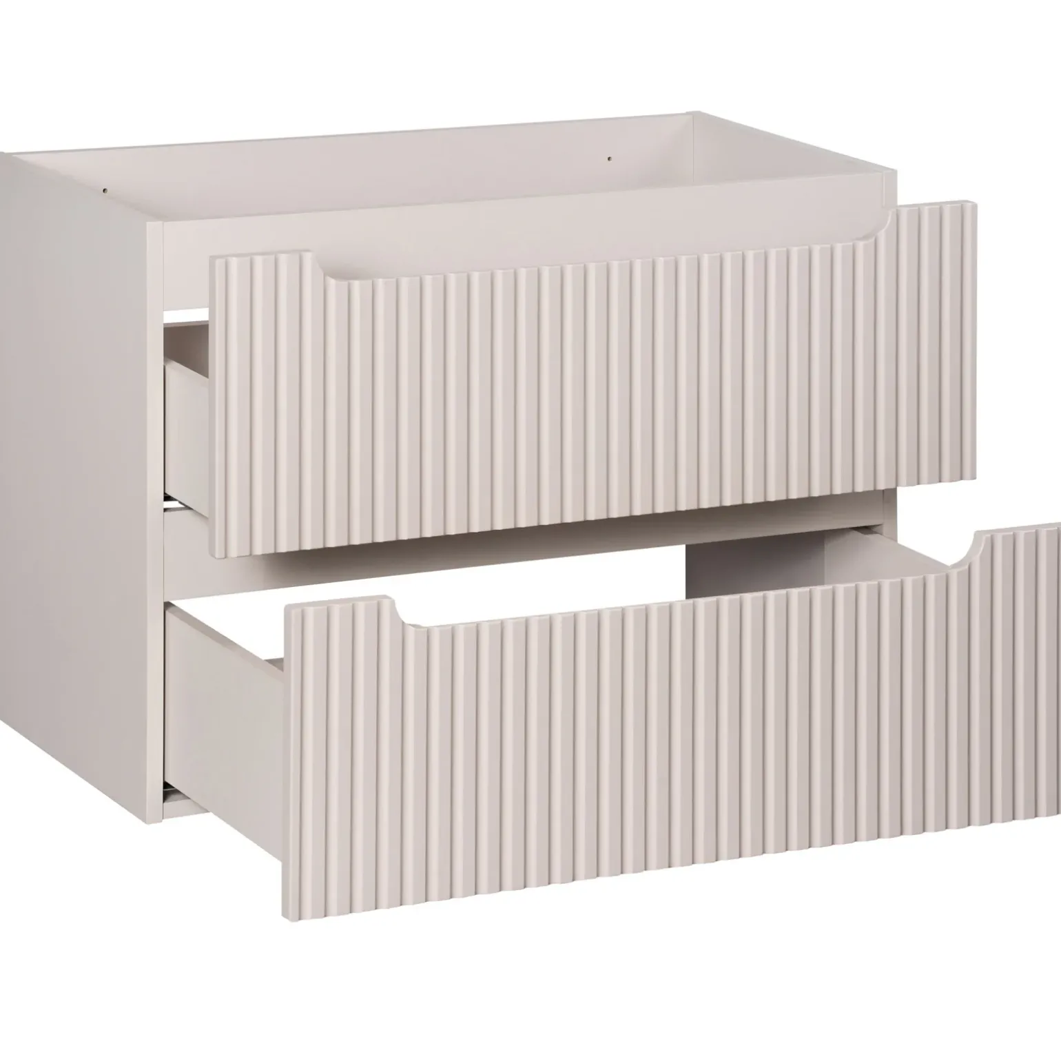 Mobile bagno sospeso cannettato 80cm con lavabo e colonna beige bianco Cleany