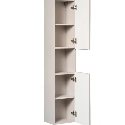 Mobile bagno sospeso cannettato 80cm con lavabo e colonna beige bianco Cleany