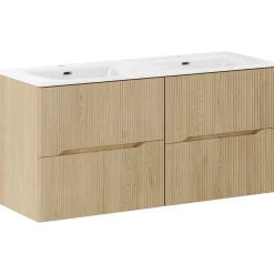 Mobile bagno sospeso cannettato 120cm con doppio lavabo rovere Pretty