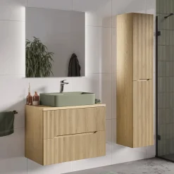 Mobile bagno sospeso cannettato 80cm con colonna rovere Pretty