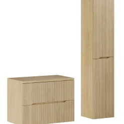 Mobile bagno sospeso cannettato 80cm con colonna rovere Pretty