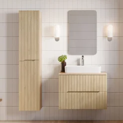 Mobile bagno sospeso cannettato 80cm con colonna rovere Pretty