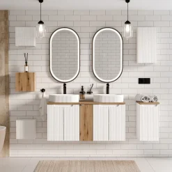 Mobile bagno sospeso cannettato 120cm 5 ante bianco rovere Cleany