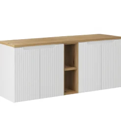 Mobile bagno sospeso cannettato 120cm 4 ante e 2 vani bianco rovere Cleany