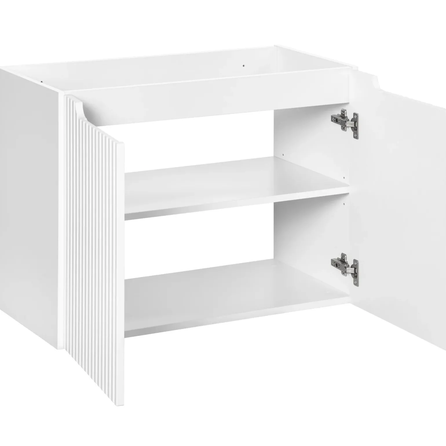 Mobile bagno sospeso cannettato 80cm con lavabo, colonna e 3 pensili bianco rovere Cleany