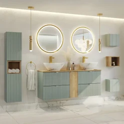 Mobile bagno sospeso cannettato 140cm 4 cassetti verde salvia rovere Greeny
