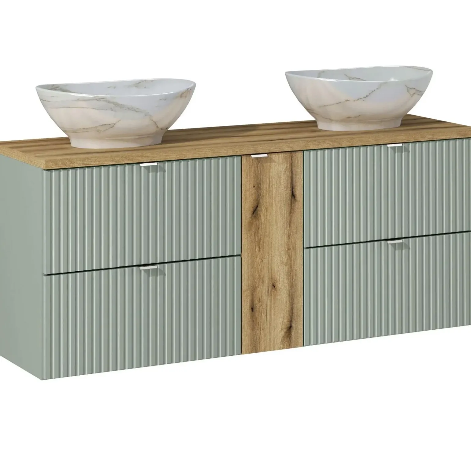 Mobile bagno sospeso cannettato 140cm 4 cassetti verde salvia rovere Greeny