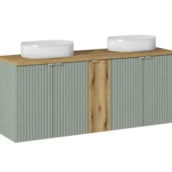 Mobile bagno sospeso cannettato 140cm 5 ante verde salvia rovere Greeny