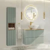 Mobile bagno sospeso cannettato 80cm con lavabo e colonna verde salvia rovere Greeny