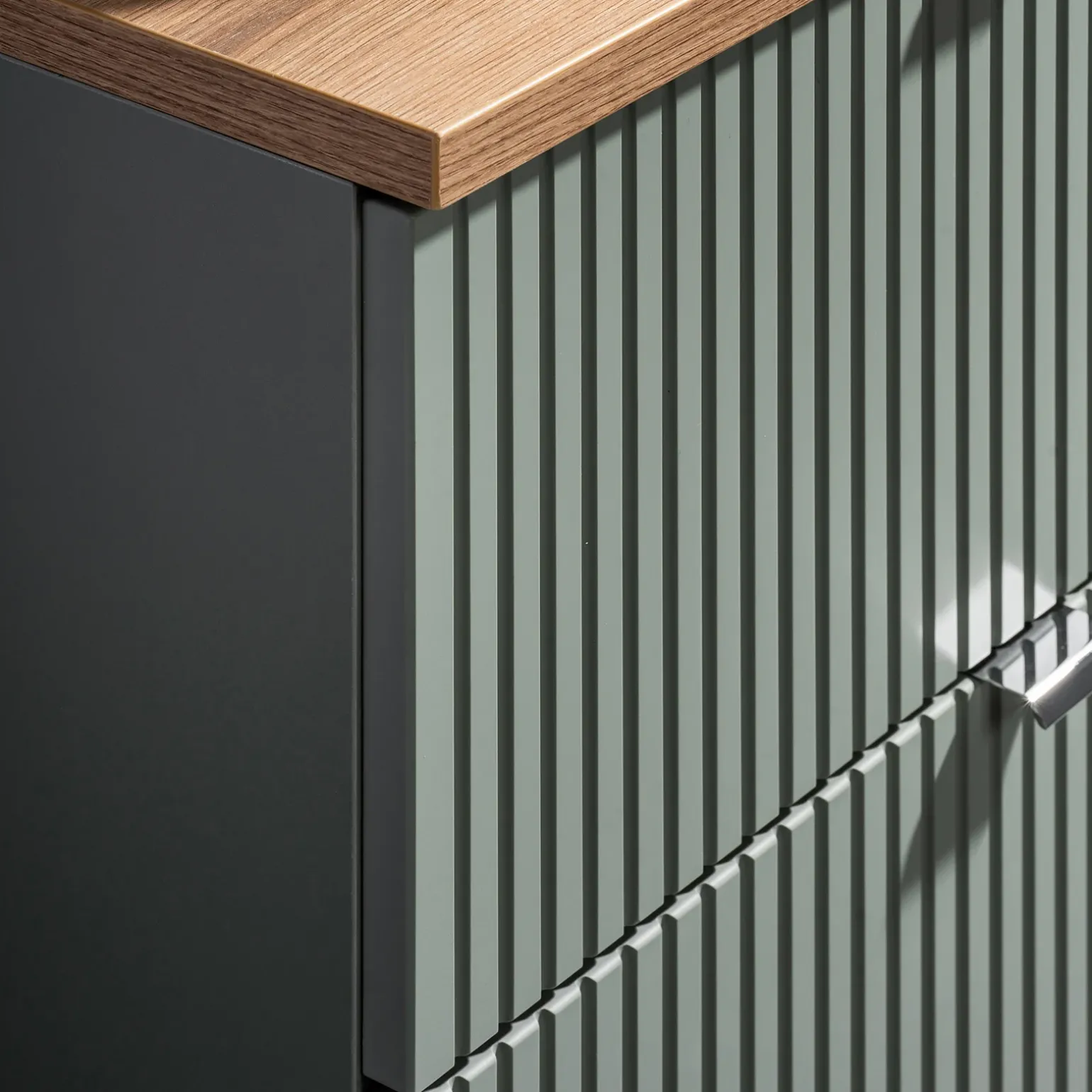 Mobile bagno sospeso cannettato 80cm con lavabo e colonna verde salvia rovere Greeny