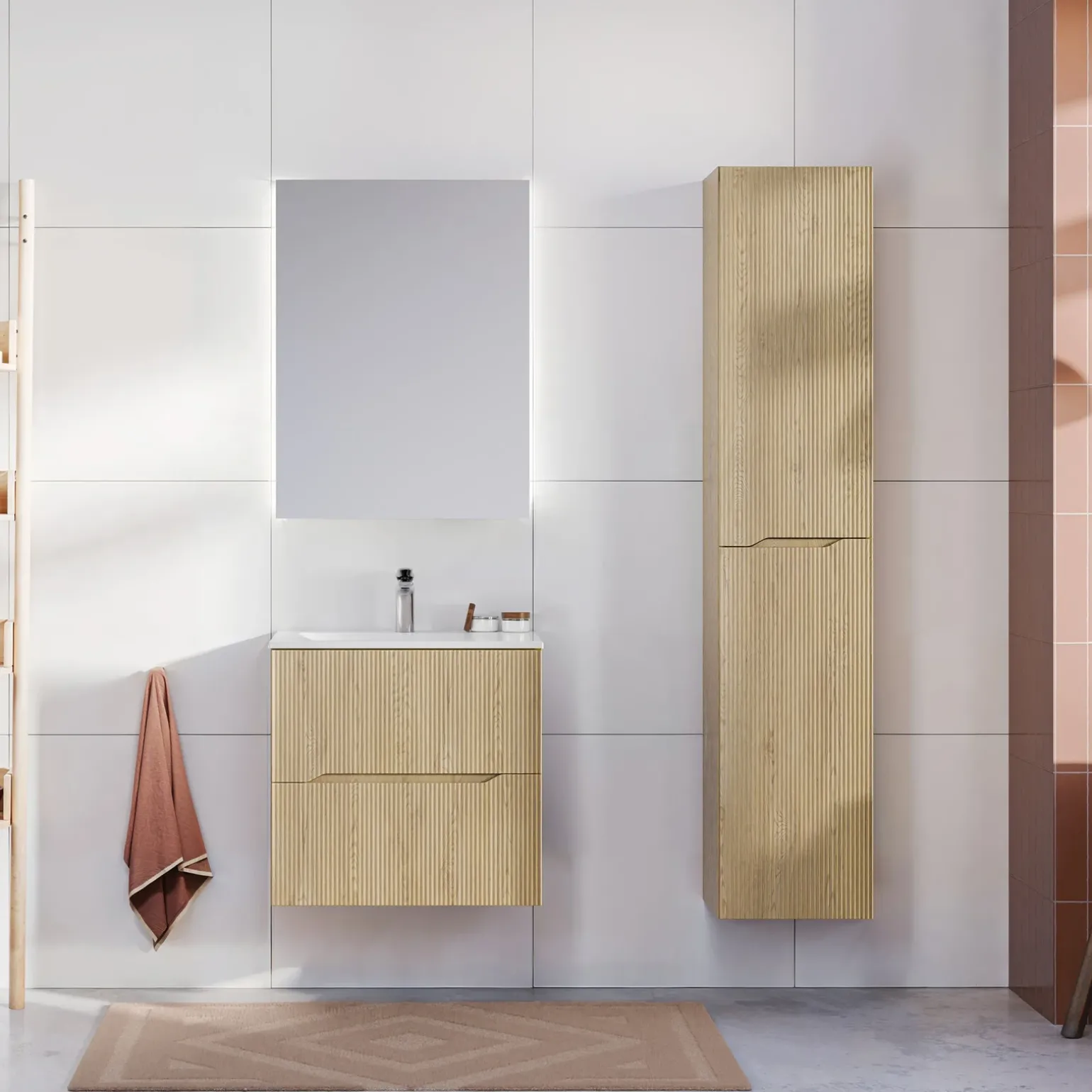 Mobile bagno sospeso cannettato 60cm con lavabo rovere Pretty