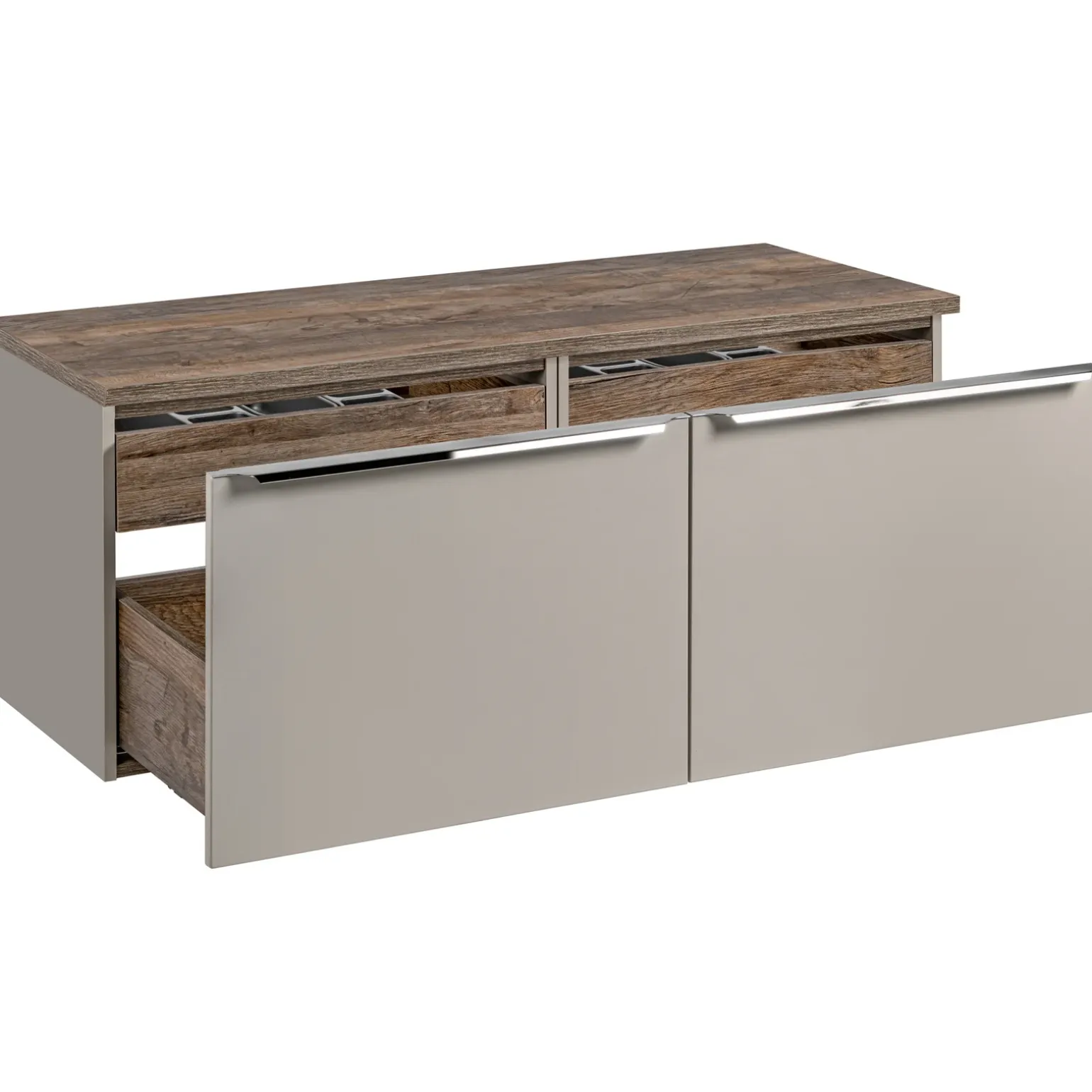 Mobile bagno sospeso 120cm 2 cassettoni e 2 cassetti attrezzati grigio quercia Serif
