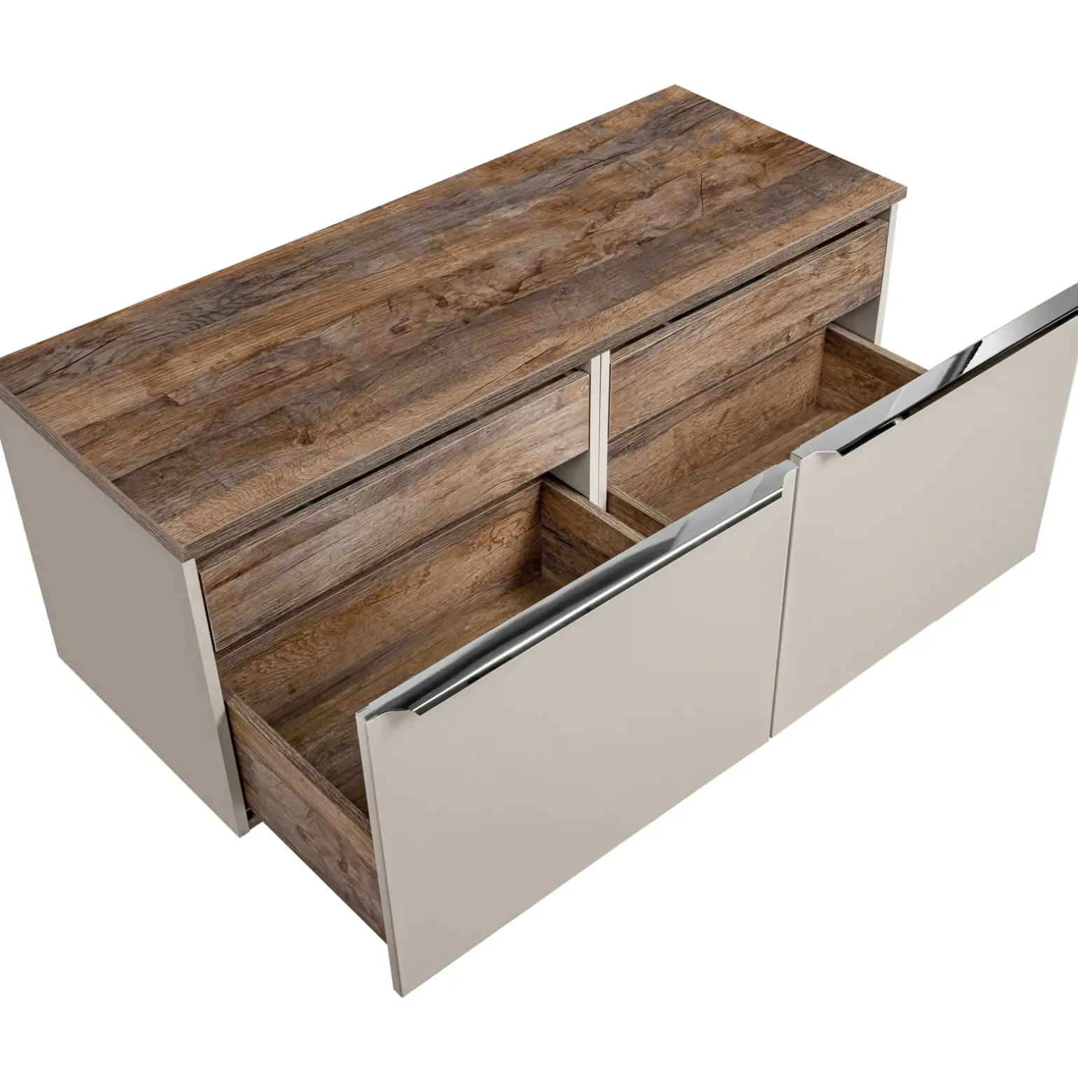 Mobile bagno sospeso 120cm 2 cassettoni e 2 cassetti attrezzati grigio quercia Serif
