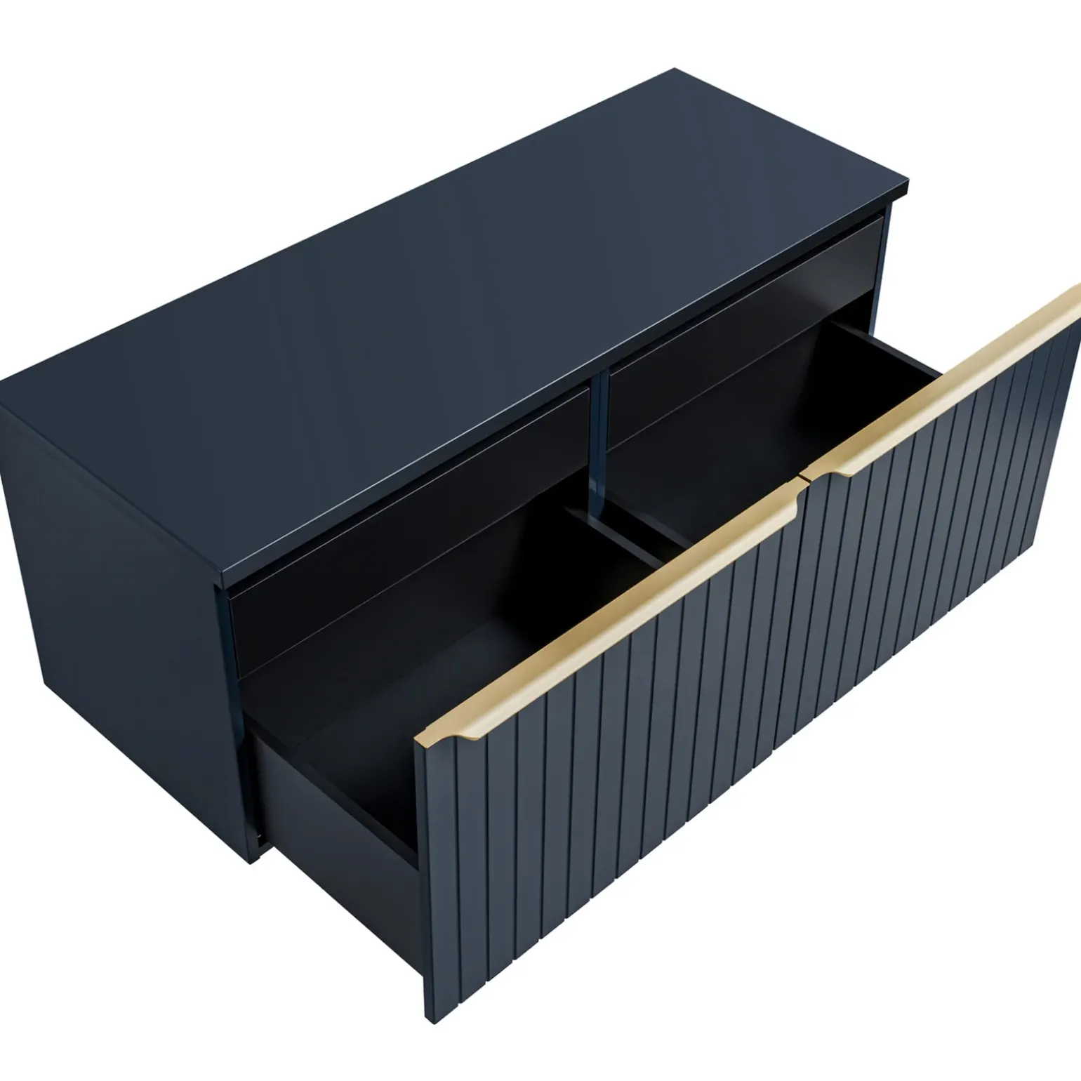 Mobile bagno sospeso 120cm 2 cassettoni e 2 cassetti attrezzati cannettato blu Deep