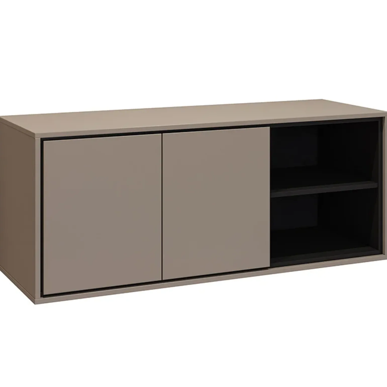 Mobile bagno sospeso 120cm 2 ante e 2 vani a giorno tortora nero Linda