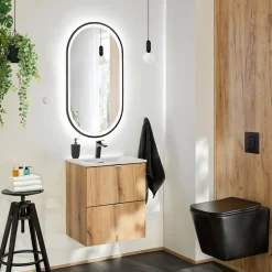 Mobile bagno sospeso 50cm 2 cassetti con lavabo rovere Rovery